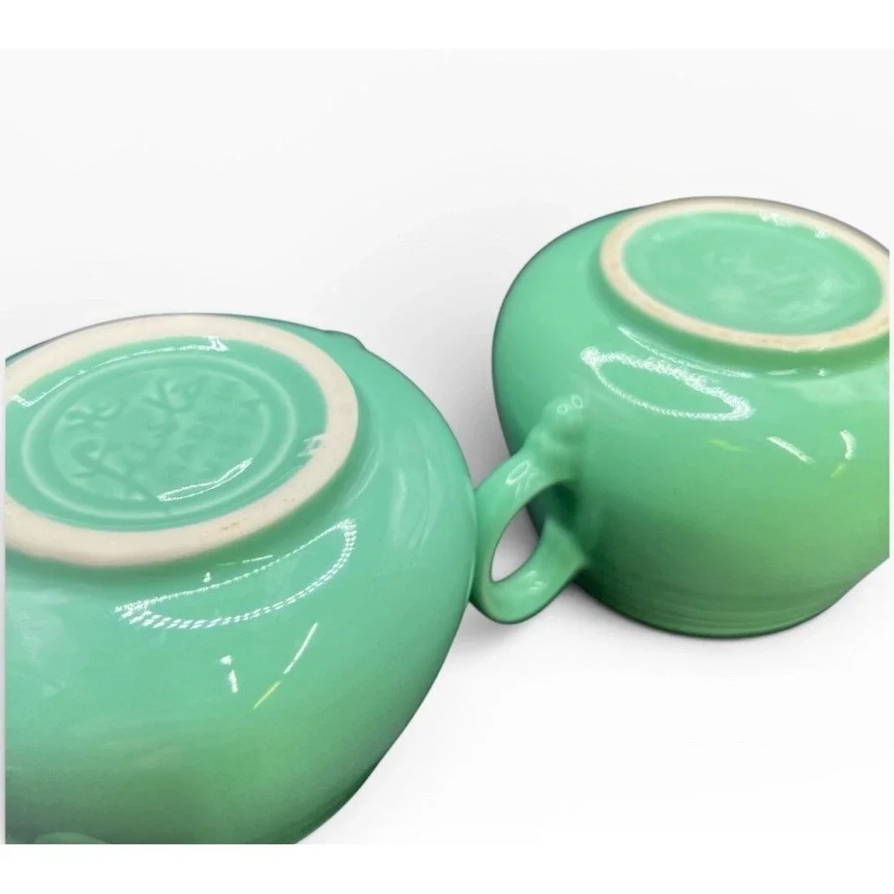 Vintage Fiesta Ware Green Creamer Sugar Bowl Tray Cup Set Fiestaware USA